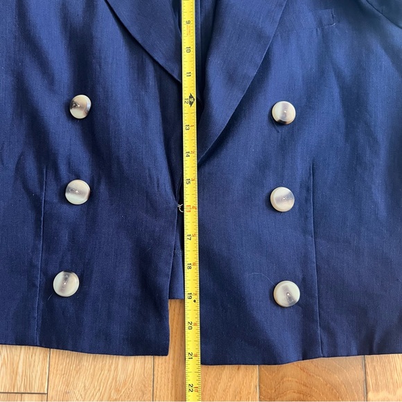 House Of Harlow Cropped Linen Blend Navy Blue Double Breasted Blazer Size Medium - Picture 6 of 8